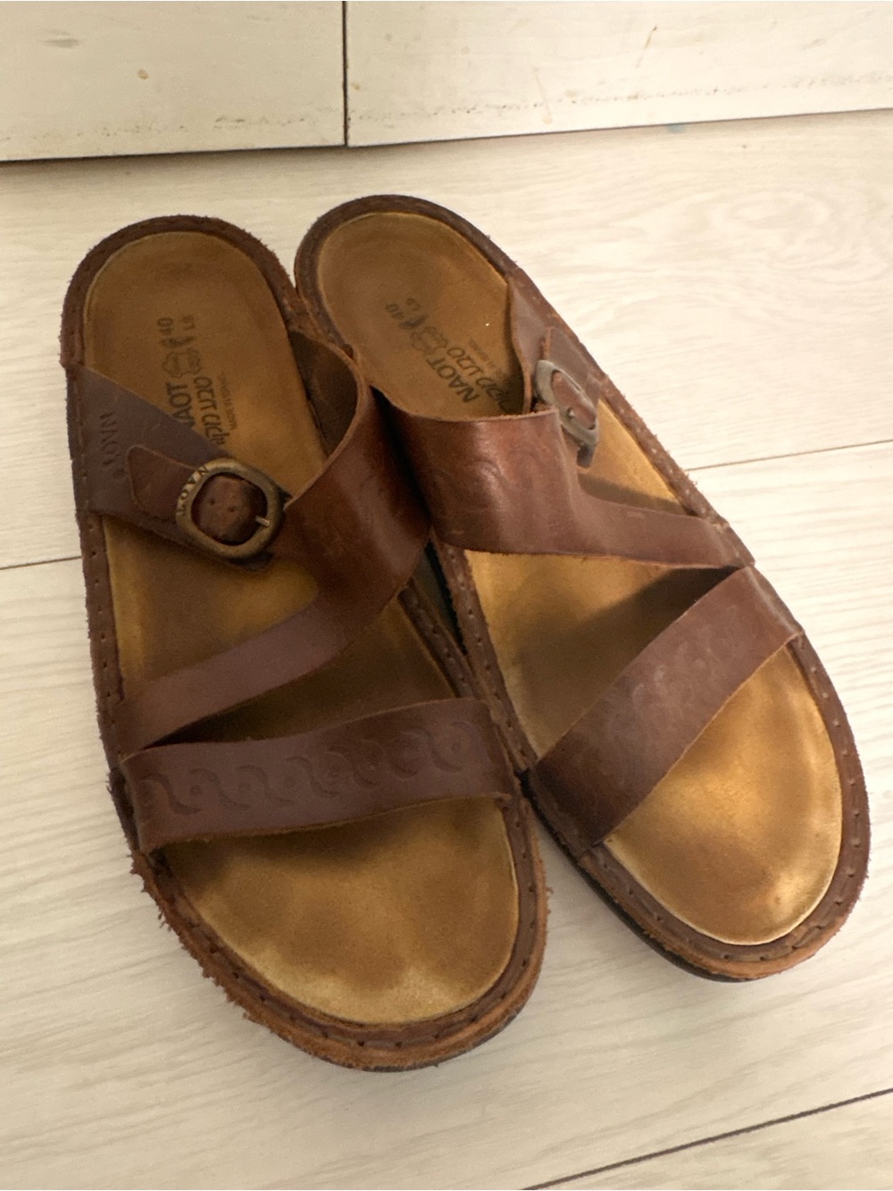 Ladies Brown Leather Slide Sandals